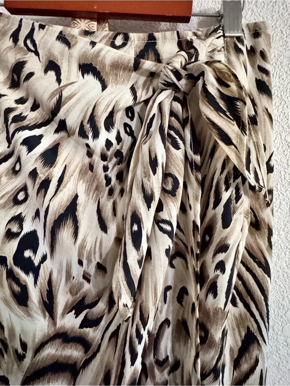 Animal Print Midi Skirt - Neutral Leopard Pattern